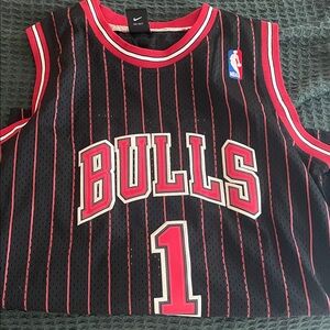 Nike Bulls Black and Pink Striped Jersey: #1 Derrick Rose